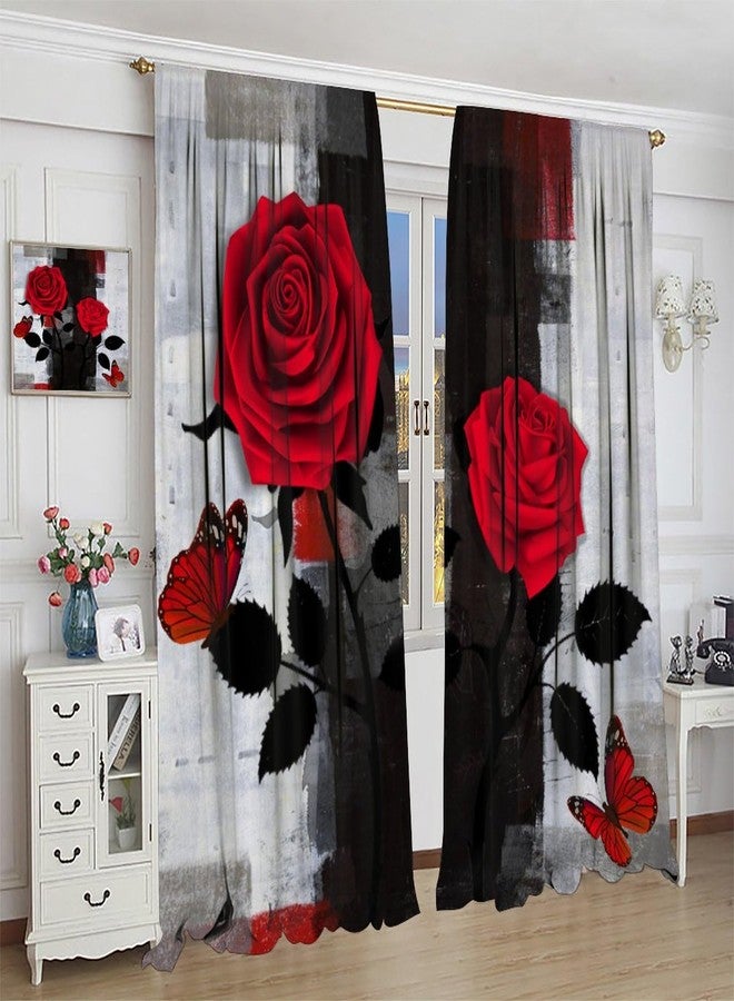 JanJCurt ستائر JanJCurt Red Rose Butterflys، لوحة فنية تجريدية حديثة باللون الأسود والرمادي والأحمر، ستائر نوافذ عتيقة الطراز لغرفة المعيشة وغرفة نوم الفتيات، مقاس 42 × 45 بوصة (بدون تعتيم) - Image 5
